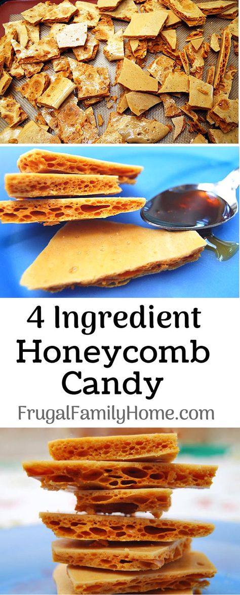 Seafoam Candy, Sponge Candy, Honeycomb Recipe, Honeycomb Candy, Brittle Recipes, Honey Candy, Candy Recipe, Christmas Food Gifts, Candy Recipes Homemade