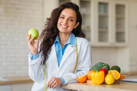 Photo cheerful female nutrition adviser ... | Premium Photo #Freepik #photo #lifestyle #food #indoors #lady Female Nutrition, Iconic Photos, Green Apple, Tape Measure, Premium Photo, Nutrition, Lifestyle, Green