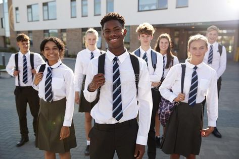 Portrait Of Smiling Male And Female High School Students Wearing Uniform Outside #Sponsored , #Ad, #AD, #Male, #Portrait, #Wearing, #Female College Building, Advertising Clothing, Student Picture, High School Uniform, School Leavers, Online Photo Editing, Make School, Style Guru, Primary Students