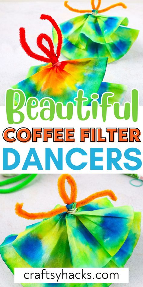 Transform coffee filters into delightful dancers with this easy and fun craft idea! Perfect if you want crafts for kids, these coffee filter crafts are a wonderful way to engage young artists in arts and crafts. Coffee Filter Dolls, Coffee Filter Ornaments, Coffee Filter Dancers, Family Arts And Crafts, Coffee Filter Art Projects, Kids Art Activities, Diy Coffee Filter, Coffee Filter Art, Scout Projects