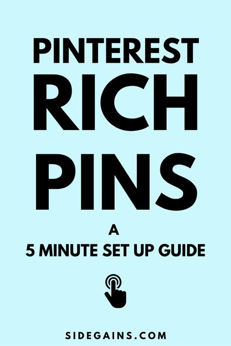 Pinterest Rich Pins can help make your Pins stand out more. In this post I explain what Rich Pins are and why they are so powerful. It also includes a guide explaining how to set up Rich Pins in 5 minutes. Visit SideGains now to find out set up Rich Pins on your blog and help improve engagement on your pinning activity. Learn Pinterest, Services Website, Pinterest Growth, Pinterest Business Account, Rich Pins, Blogging Seo, Website Optimization, Etsy Seo, Tips For Entrepreneurs