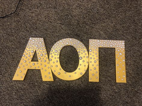 Pearl Sorority Letters, Sorority Wooden Letters, Aoii Letters, Sorority Letters Painted, Gold And Pearls, Tri Sigma, Sorority Letters, Alpha Omicron Pi, Pi Phi