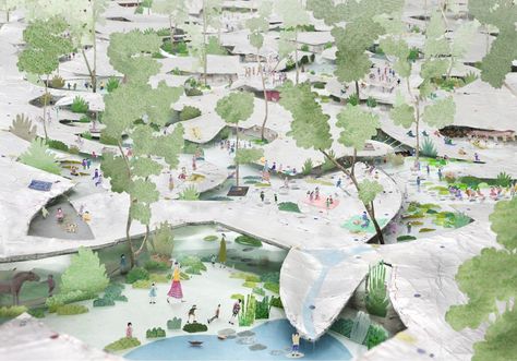 Japanese architect Junya Ishigami Forest kindergarten in China Forest Kindergarten, Junya Ishigami, Concept Models Architecture, Children Park, Landscape Model, Drawing Examples, Japanese Architect, Architecture Illustration, Architectural Elements