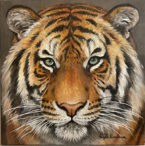 🎨 Tiger Portrait - Acrylic on Canvas Add a touch of the wild to your space with this unique tiger portrait. Meticulously crafted with acrylic paint on stretched canvas, it's a striking addition to any room. For the wildlife and big cat lovers, this will bring the beauty of the wild into your home. 📏 Size: 40 x 40 x 1.5 cm (16" x 16" x 0.6"). 🖼️ Ready to Display: This painting comes unframed, but the edges are painted, so you can display it without a frame if you prefer. All necessary fixtures Tiger Portrait, Portrait Fine Art, Leopard Painting, Cat Paintings, Tiger Painting, Creation Art, Big Cat, Cat Painting, Big Cats