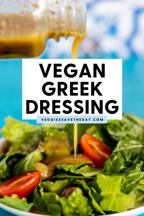 Vegan Greek Dressing tastes better than store-bought and is easy to make in minutes with only 3 ingredients plus salt and pepper. Perfect on all your favorite salads! Vegan Greek Dressing, Vegan Greek Salad, Tofu Feta, Vegetable Kebabs, Dips Recipes, Vegan Greek, Greek Dressing, Vegan Salad Dressing, Greek Salad Dressing