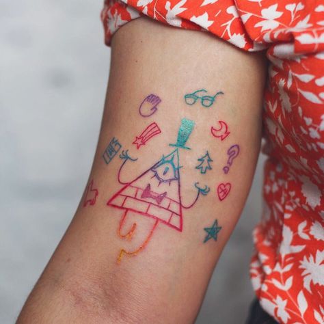 Cool And Cute Tattoos, Gravity Falls Tattoo Ideas, Autumn Tattoo, Gravity Falls Funny, 4 Tattoo, Gravity Falls Art, Bill Cipher, Skin Art, Piercing Tattoo