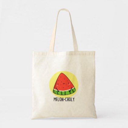 Melon-choly Cute Sad Watermelon PUn Tote Bag Diy Reusable Grocery Bags, Funny Watermelon, Handpainted Tote, Handpainted Tote Bags, Desain Tote Bag, Bag Painting, Canvas Bag Design, Cute Watermelon, Funny Tote Bags