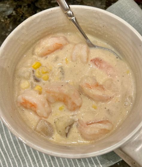 Shrimp, Potato & Corn Bisque Shrimp Bisque Recipe, Shrimp Soup Recipes, Corn Bisque, Jambalaya Recipe Easy, Shrimp Bisque, Bisque Soup, Cream Of Potato Soup, Shrimp Soup, Bisque Recipe