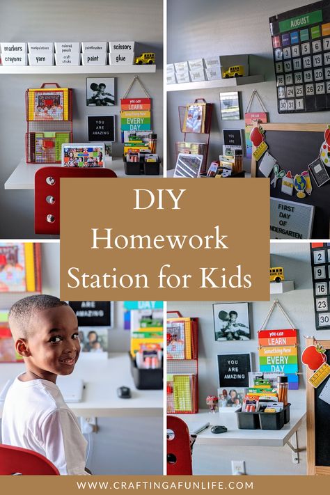 Colorful workspace for kids who are learning from home this year due to the pandemic. This set up is also perfect for students who need a space to complete homework after returning home from traditional school. Great for elementary students and older children. The shelf, bins and desk are from Ikea. The labels were made using Cricut Explore machine. Kids Desk Ideas Homework Station, Homework Station For Kids, Homework Corner, Diy Homework Station, Kids Desk Area, Colorful Workspace, Kids Study Area, Kids Homework Station, Homework Desk