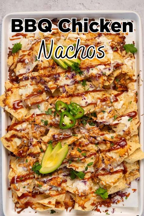 BBQ Chicken Nachos Smoked Chicken Nachos, Chicken Nacho Recipe, Barbecue Chicken Nachos, Bbq Chicken Nachos Recipe, Shredded Chicken Nachos, Bbq Chicken Nachos, Nacho Recipe, Buffalo Chicken Nachos, Nachos Ingredients