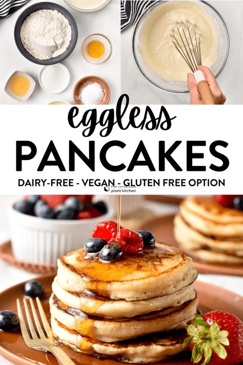 Gluten Free Egg Free Pancakes, Dairy Free Egg Free Pancakes, Egg Free Pancake Recipe, Eggless Pancake Recipe, Dairy Free Pancake Recipe, Eggless Pancakes, Vegan Gluten Free Pancakes, Fluffy Gluten Free Pancakes, Egg Free Pancakes