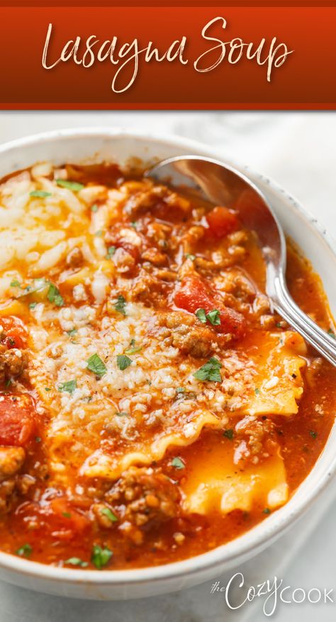 Lasagna soup with ground beef, lasagna noodles, grated cheese, and a marinara broth. Lasagna Soup Recipe, Comfort Soup Recipes, Traditional Lasagna, Pot Lasagna, Fall Soup Recipes, Lasagna Soup, Fall Soups, Digital Landscape, Engaging Content