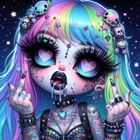 Skeleton Artwork, Gothic Kawaii, Dark Alice In Wonderland, Sugar Skull Artwork, Cute And Creepy, Creepy Halloween Makeup, Gothic Girl, Cute Alien, Gothic Fantasy Art