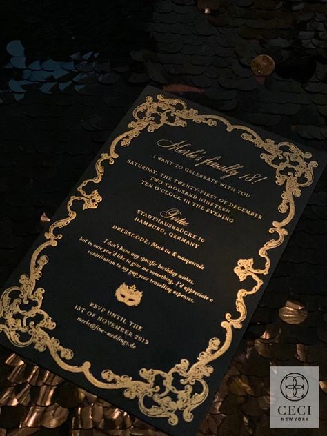 Festa All Black, Black Tie Invitation, Mascarade Ball, Sweet 16 Masquerade Party, Masquerade Birthday Party, 18th Century France, Masquerade Party Invitations, Masquerade Party Decorations, Masquerade Prom