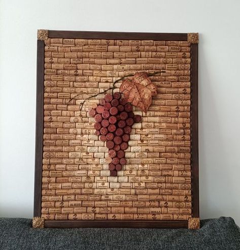 Wall Art "Grape" made with wine corks. #winecork #walldecor #wallart #corkcrafts Cork Board Art, Wine Cork Wall Decor, Wine Tree, Wine Cork Diy Projects, Cork Diy Projects, Wine Crafts, Wine Cork Projects, Cork Crafts Diy, Wine Cork Diy Crafts