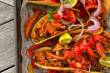 Honey Lime Sweet Potato and Black Bean Tacos Recipe on Food52 Lime Sweet Potato, Potato And Black Bean Tacos, Sweet Potato And Black Bean, Sweet Potato Black Bean, Lime Crema, Vegan Entrees, Black Bean Tacos, Bean Tacos, Vegan Entree