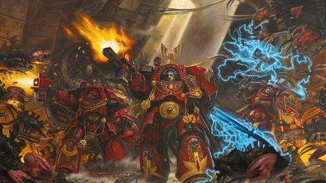 Warhammer 40k: Blood Angels vs. Tyranids Warhammer 40k Blood Angels, Space Hulk, Space Marine Art, Hulk Art, The Horus Heresy, Warhammer 40k Art, Warhammer Art, Warhammer 40k Artwork, Warhammer Fantasy