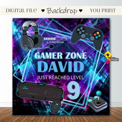 Printable GAMING Birthday Backdrop. Digital Video Game Party Decor. Personalized GAMER Banner. Gaming Party Theme Background https://etsy.me/34U6UBX #gamebirthday #gamingbackdrop #gamingbanner #gamingbirthday #gamingparty #gamingbackground #gamingpartytheme #gamer Video Game Backdrop, Playstation Banner, Gaming Event Poster, You Tube Banner Gaming, Gamer Banner, Gamer Birthday Banner, Banner Gaming, Video Game Party Decorations, Gaming Birthday