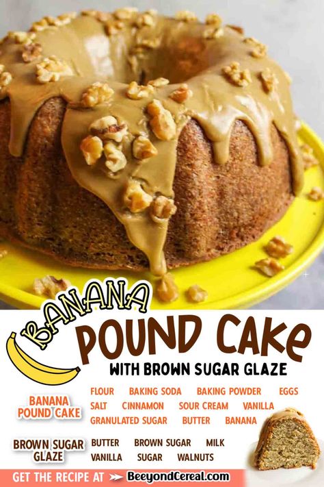 Banana Nut Pound Cake, Banana Pound Cake Recipes Moist, Banana Pound Cake Recipes, Banana Nut Pound Cake Recipe, Pound Cake Glaze Recipe, Banana Sour Cream Cake, Banana Pound Cake, Cafe Desserts, Coffee Cake Loaf