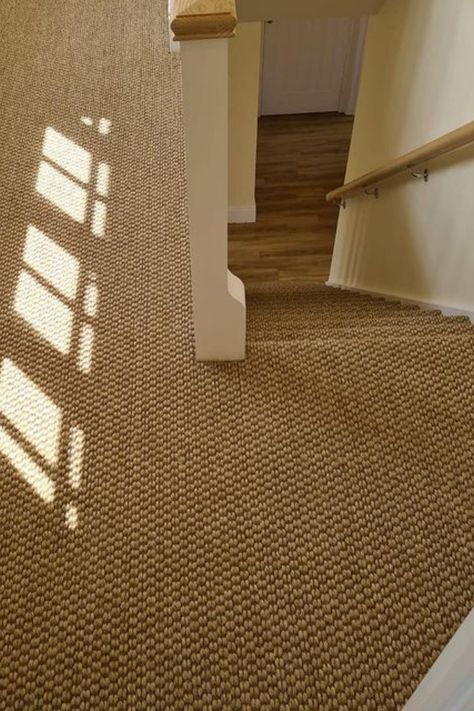 Sisal Carpet Hallway, Sisal Bedroom, Sisal Carpet Bedroom, Sisal Stairs, Carpeted Living Room Ideas, Rug Next To Bed, Wool Sisal Carpet, Sisal Stair Carpet, Runner Rug Next To Bed