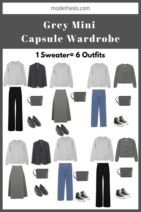 Grey outfit ideas in a grey capsule wardrobe. Grey t-shirt outfit ideas, grey shirt outfit ideas, grey blouse outfit ideas, grey sweater outfit ideas and grey maxi dress outfit ideas. Get inspired here! Dark Grey Sweater Outfit, Grey Maxi Dress Outfit, Grey Capsule Wardrobe, Grey On Grey Outfit, Grey Blouse Outfit, Grey T Shirt Outfit, Small Capsule Wardrobe, Grey Shirt Outfit, Grey Outfit Ideas