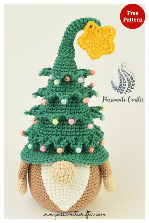 Easy Crochet Christmas, Crochet Gnomes Pattern Free, Crochet Gnomes, Knitted Christmas Decorations, Gnome Crochet Pattern, Gnome Amigurumi, Tree Gnome, Crochet Christmas Trees Pattern, Crochet Gnome