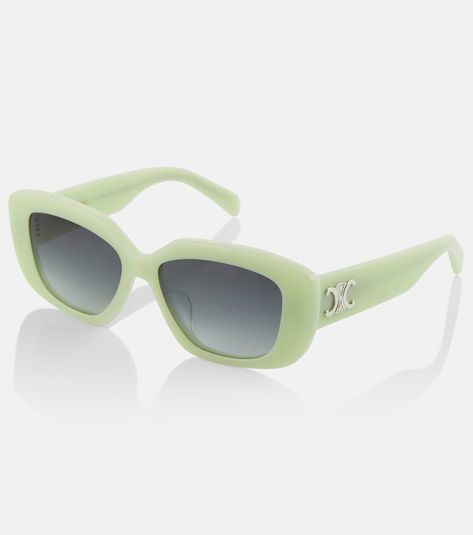 Triomphe 04 rectangular sunglasses in green - Celine Eyewear | Mytheresa Celine Eyewear, Green Sunglasses, Bottega Veneta Bags, Green Frame, Sunglass Hut, Rectangular Sunglasses, Gucci Sunglasses, Gucci Accessories, Eyewear Accessories