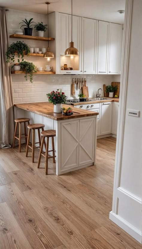 Cosy Kitchen, Casa Country, Casa Vintage, Farmhouse Kitchen Design, Cozy Kitchen, Kitchen Room Design, Open Kitchen, White Cabinets, Kitchen Layout