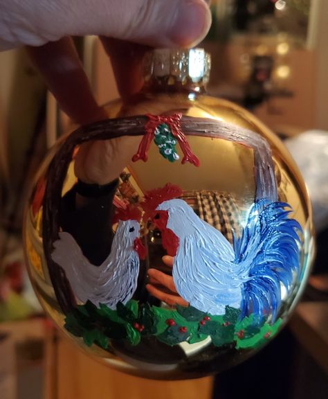 Chicken Ornaments Ideas, Farm Ornaments, 2024 Ornaments, Diy Step By Step, Hand Painted Christmas, Painted Christmas Ornaments, Ornament Ideas, Under The Mistletoe, Painted Ornaments