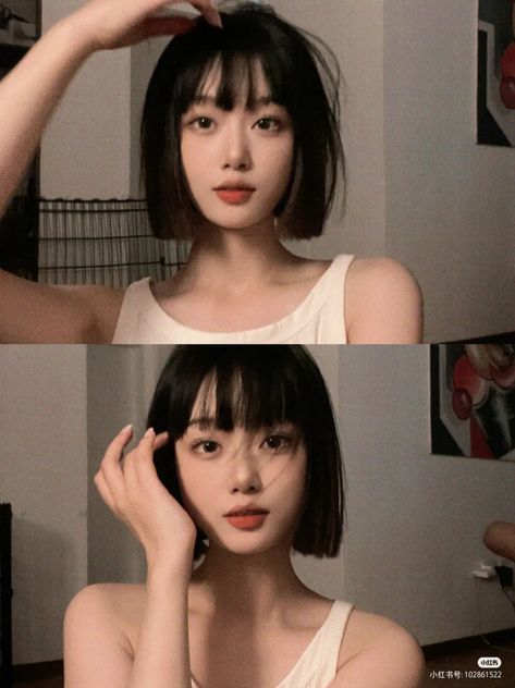 Short Ulzzang Hair, Short Asian Hair With Bangs, Asian Bangs Short Hair, Ulzzang Short Hair With Bangs, Short Haircuts Korean, Short Hair With Bangs Asian, Asian Bob With Bangs, Short Hair Styles Asian, Asian Short Hair With Bangs