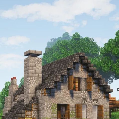 Minecraft Stone House Ideas, Stone House Minecraft, Minecraft Baroque, Minecraft Stone House, Flower Minecraft, Play Bakery, Minecraft Shaders, Minecraft City Buildings, Minecraft Structures