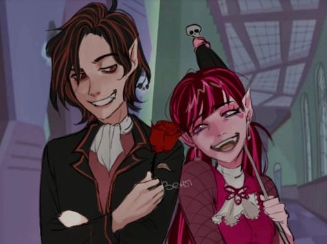 Draculaura With Umbrella, Draculaura And Kieran, Kieran Valentine And Draculaura, Valentine X Draculaura, Spelldon Cauldronello X Valentine, Valentine Monster High Fanart, Kieran Valentine X Spelldon Cauldronello, Kieran Valentine Fanart, Spelldon X Valentine