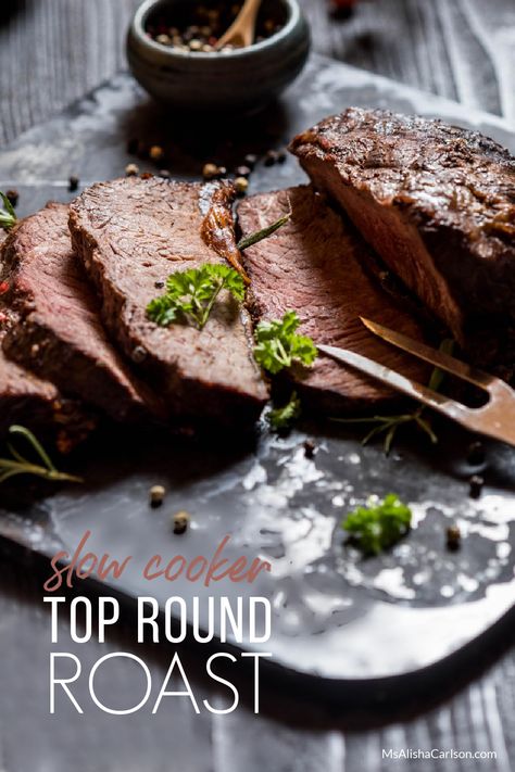 Slow Cooker Top Round Roast is easy to make and delicious! Your kids may require a side of ketchup as all kids do, but the whole family will love it! Slow Cooker Top Round Steak, Crock Pot Top Round Roast, Beef Top Round Roast Recipes Slow Cooker, Slow Cooker Inside Round Roast, Slow Cooker Top Round Roast, Top Round Roast Recipes Crockpot, Crockpot Top Round Roast Slow Cooker, Top Round Crock Pot Recipes, Top Round Roast Crock Pot