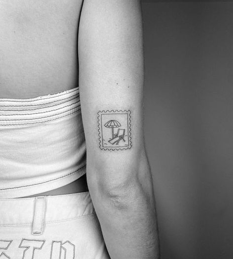 Stamp Tattoos For Women, Mail Design Ideas, Vintage Stamp Tattoo, Postal Stamp Tattoo, Postage Stamp Tattoo, Brisbane Tattoo, State Tattoos, Stamp Tattoo, P Tattoo