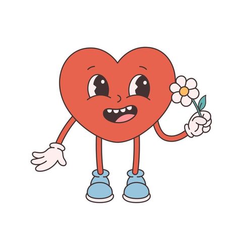 Trendy retro cartoon heart character. Groovy style, vintage, 70s 60s aesthetics. Valentines day. Valentines Day Vintage Aesthetic, Heart Character, Heart Cartoon, Cartoon Heart, Retro Cartoon, Retro Cartoons, Gifts Cards, Retro Aesthetic, Vintage Aesthetic