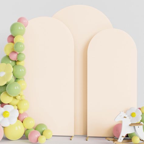 PRICES MAY VARY. 【Double-sided Arch Covers】Cover material: Spandex. Color: Beige. Size: 7.2ftx4ft & 6.6ftx3.3ft & 6ftx2.6ft (HxW). The 2-sided backdrop stand cover makes your wedding decoration appear more stunning and ethereal from any perspective. The wedding arch will look very neat from both sides. And the cover adopts a pullover style, which is convenient to use.(Notice: arch frame not included) 【Quality Spandex Material】The fitted arch cover is made of premium quality spandex material, whi Balloon Arch Backdrop, Work Baby Showers, Chiara Backdrop, Birthday Banquet, Arch Frame, Brunch Decor, Easter Backdrops, Banquet Decorations, Backdrop Frame