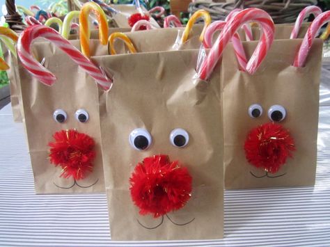 These work well to hold the other crafts/treats during the party. Give them pens to decorate in addition to gluing the eyes/nose. Snowman Poop, Reindeer Noses, Christmas Treat Bags, Kids Christmas Party, Crafts Room, Christmas School, Preschool Christmas, Christmas Classroom, Christmas Goodies