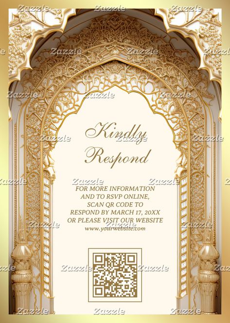 vintage wedding invitations royal islamic arch cream gold muslim wedding invitation islamic wedding bismillah nikah walima middle eastern arabian ivory palace luxury shiny gold sophisticated intricate ornate gilded mihrab qr code online rsvp website details vintage antique elegant rustic #fyp Wedding Invitations Royal, Wedding Invitation Islamic, Islamic Arch, Rsvp Website, Muslim Wedding Invitations, Islamic Wedding, Vintage Wedding Invitations, Muslim Wedding, Kids Nursery Decor