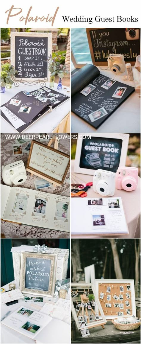 Polaroid Wedding Ideas, Creative Polaroid, Book Polaroid, Outdoor Bridal Showers, Polaroid Wedding, Diy Guest Book, Bridal Shower Decorations Diy, Wedding Reception Signs, Wedding Guest Books