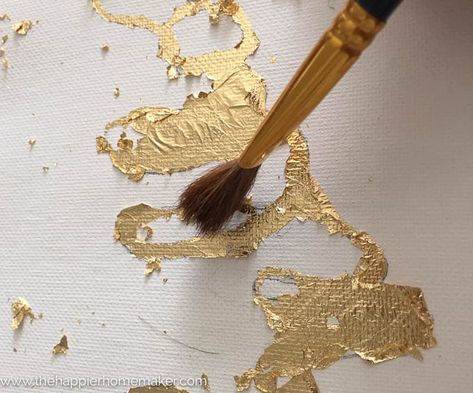 Gold Foil Art Diy, Diy Gold Leaf, Gold Foil Diy, Leaf Art Diy, Canvas Art For Sale, Wall Art Gold Leaf, Leaf Projects, Unique Canvas Art, Gold Art Painting