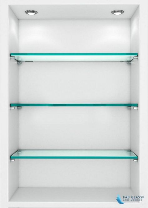 Glass Shelves for Cabinets Alcove Glass Shelves, Glass Shelving Ideas, Glass Shelves In Kitchen, Wall Indent, Glass Floating Shelves, Glass Shelf Ideas, Bathroom Glass Shelves, Glass Display Shelves, Glamorous Home