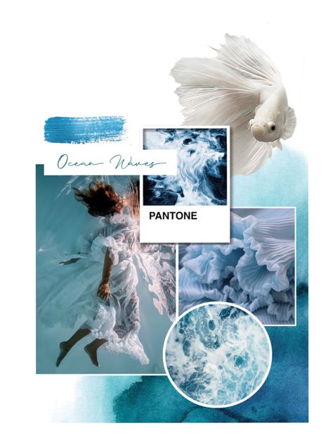 Wave Inspired Fashion, Waves Mood Board, Theme Board Fashion Inspiration, Ocean Mood Board, Sea Inspired Fashion, Planet Stickers, Fashion Design Inspiration Board, Mood Board Fashion Inspiration, Water Fashion