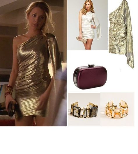 Gossip Girl Prom Dress, Gossip Girl Party Outfits, Gossip Girl Prom, Gold Lame Dress, Streeet Style, Gossip Girl Party, Girls Party Outfits, Xmas Party Outfits, Blair Waldorf Outfits