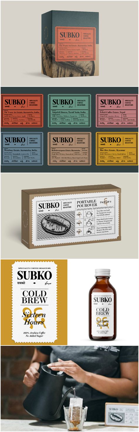 Subko Coffee Packaging, Lable Package Design Coffee, Coffee Cup Branding Design, Specialty Coffee Packaging, Vintage Coffee Packaging, Coffee Bean Packaging Design, Coffee Box Design, Coffee Packaging Design Boxes, Coffee Label Packaging