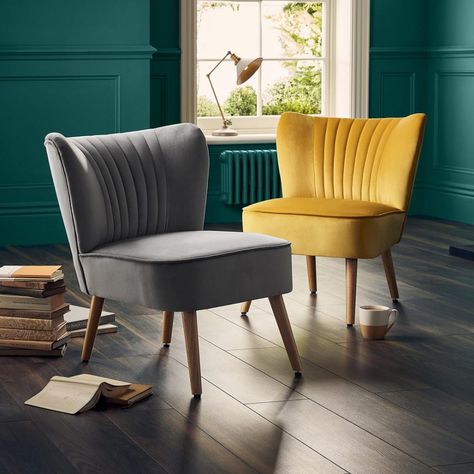 Homebase chair is over half the price of identical Dunelm version Grey Occasional Chair, Velvet Cocktail Chair, Canteen Design, Pink Office Chair, Kentish Town, Deco Bedroom, Lounge Ideas, Cocktail Chair, Occasional Chair