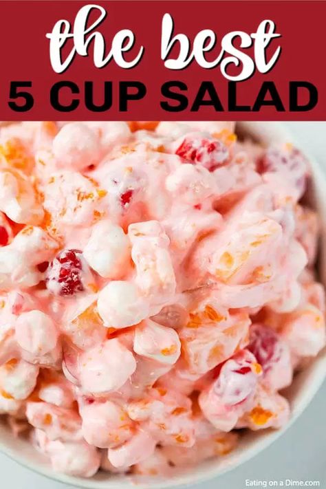 5 Cup Salad Recipe, Five Cup Salad Recipe, Fruit Salad With Cool Whip, 5 Cup Salad, Dessert Salad Recipes, Easter Salad, Ambrosia Recipe, Fluff Salad Recipes, Ambrosia Fruit Salad