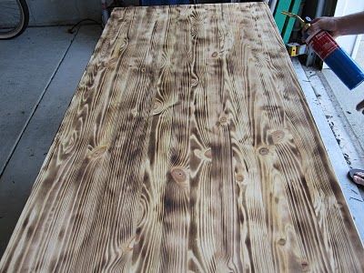 Unfinished pine Ikea table top, you can use a blow torch to burn the wood, sand and stain and you have an expensive looking piece of wood! Ikea Table Tops, Wood Desk Top, Blow Torch, Rustic Stools, Ikea Hackers, Desk Top, Into The Woods, Diy Desk, Wood Desk