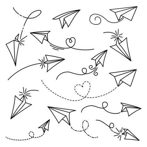 Draw Paper Airplane, Paper Plane Doodle, Paper Airplane Illustration, Plane Doodle, Airplane Vector Illustration, Paper Airplane Drawing, Airplane Doodle, Doodle Paper, Airplane Sketch