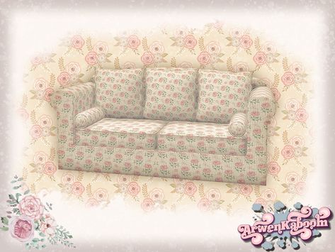 Sims 4 Shabby Chic, Cottage Sofa, Sims 4 Cc Furniture Living Rooms, Sims 4 Cottage, The Sims 4 Lots, Resource Furniture, Sims 4 Tsr, Pink Couch, Cc Furniture