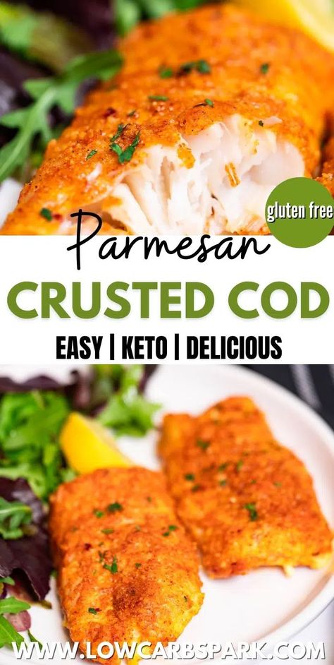 Parmesan Crusted Cod Parmesan Cod, Best Cod Recipes, Parmesan Crusted Cod, Cod Fillet Recipes, Parmesan Crusted Fish, Oven Baked Cod, Crusted Cod, Cod Dishes, Fish Boil